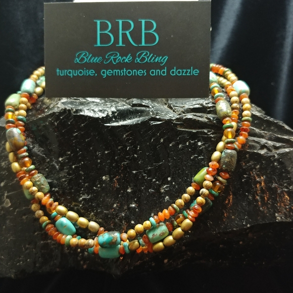 Turquoise, Gemstones and Brass Necklace - Picture 3 of 3